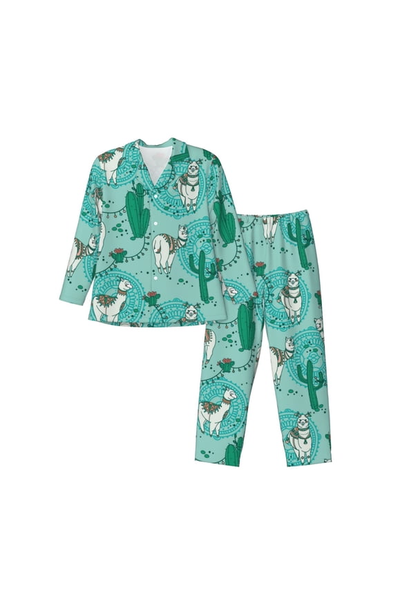 Alapaca in Boho Pattern Men’s Long-Sleeve Sleepwear Set - Soft 2-Piece Loungewear with Pockets, Comfy PJs for Relaxing Nights-Large