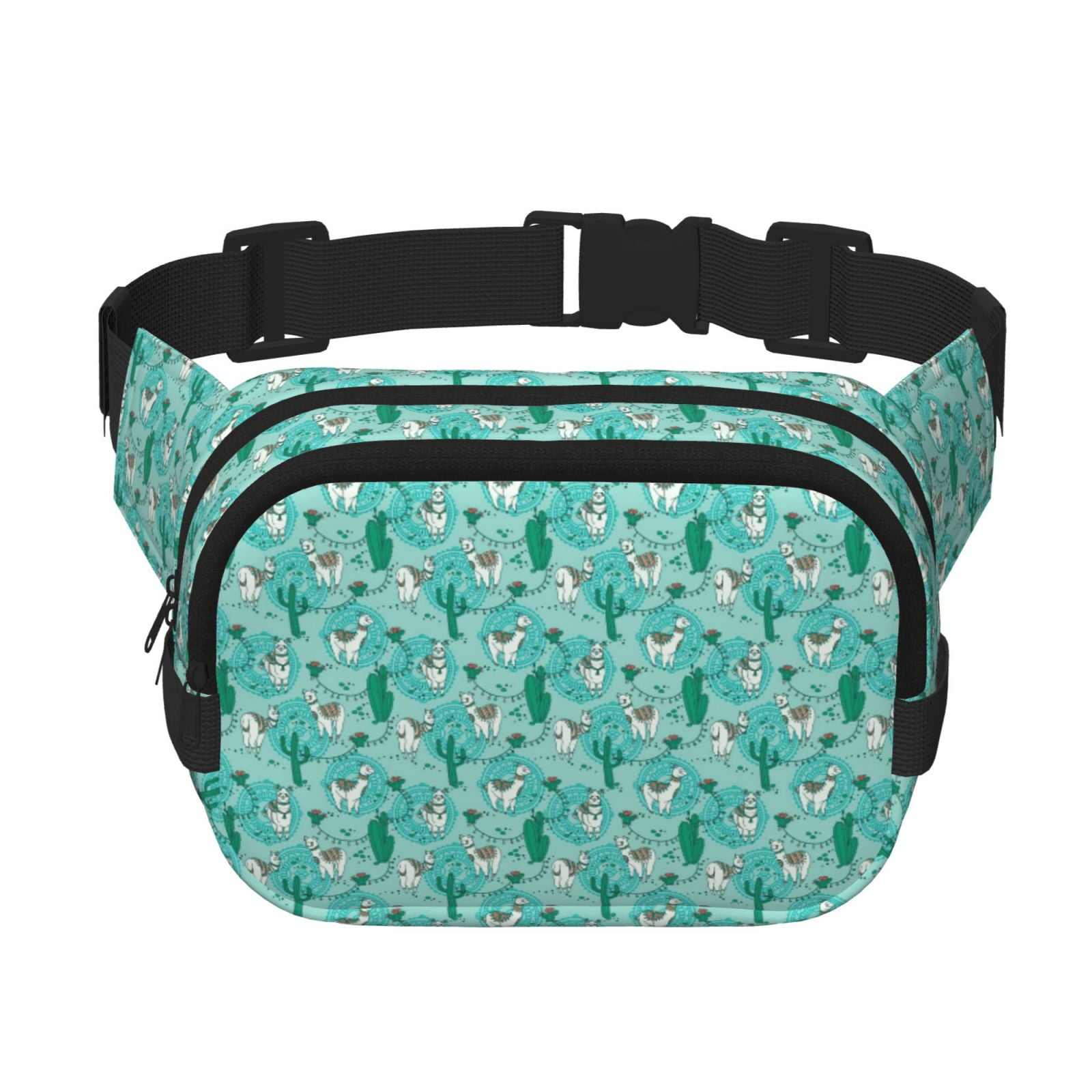 Picia Alapaca in Boho Print Square Double-Layer Waist Bag Mini Adjustable Waist Belt Bag Exercise Running Travel Hiking