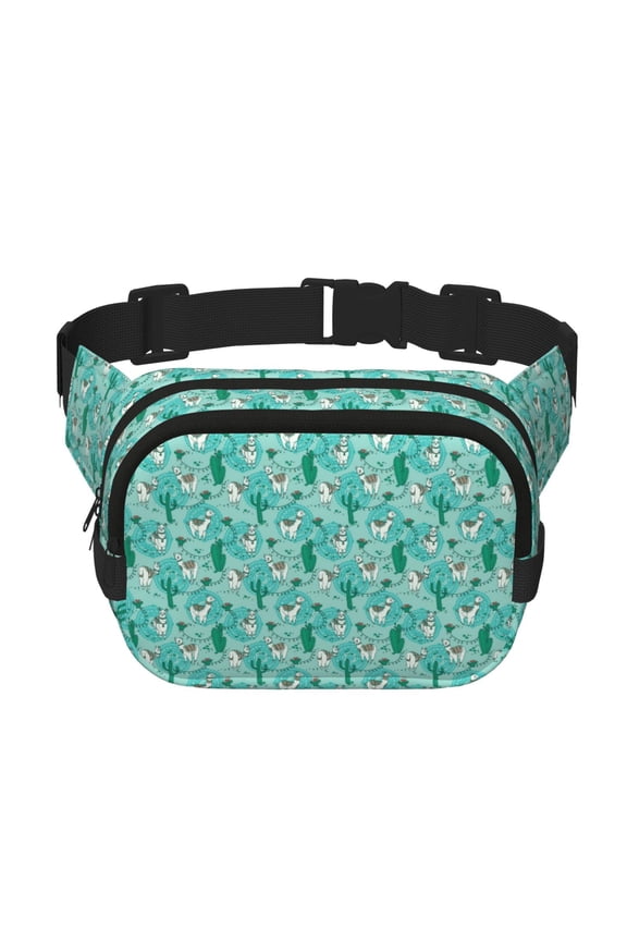 Alapaca in Boho Print Square Double-Layer Waist Bag Mini Adjustable Waist Belt Bag Exercise Running Travel Hiking