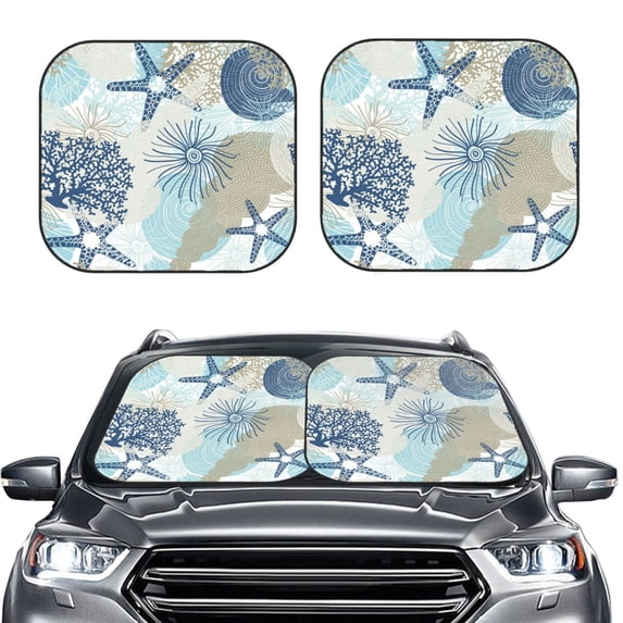 Picia Algae Corals and Seashells 2 Piece Car Windshield Sun Shade Foldable | Foldable Sun Shield for Front Window Blocks UV Rays and Keeps Your Vehicle Cool-Medium
