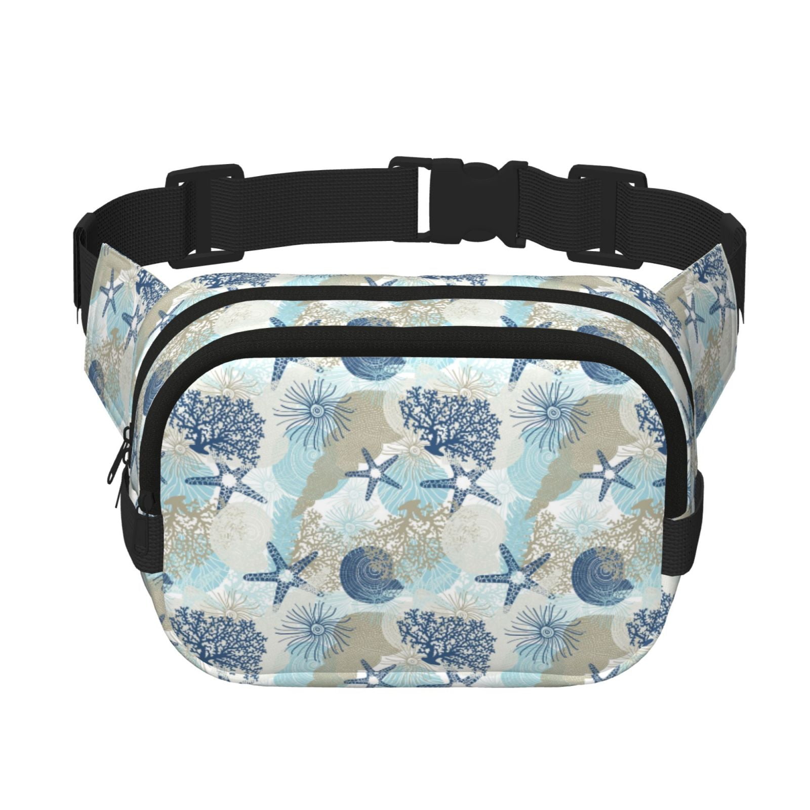 Picia Algae Corals and Seashells Print Square Double-Layer Waist Bag Mini Adjustable Waist Belt Bag Exercise Running Travel Hiking