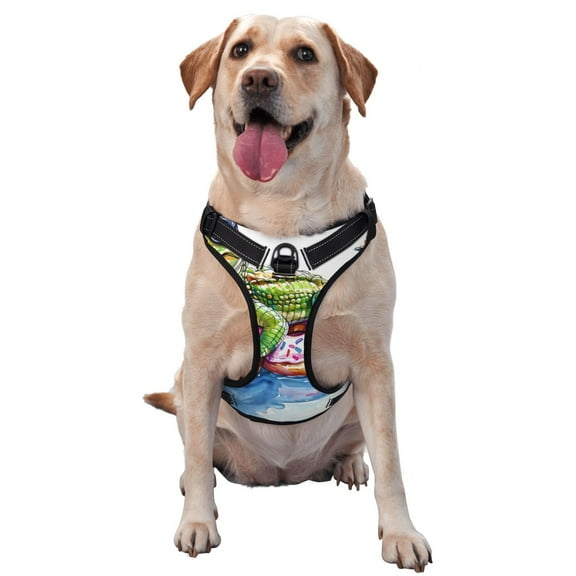 Picia Alligator Donut Pool Float No-Pull Dog Harness Reflective Front Clip Vest with Handle,Step-in Air Dog Harness,Adjustable 2 Metal Rings 4 Buckles,Easy to Put on & Take Off Small