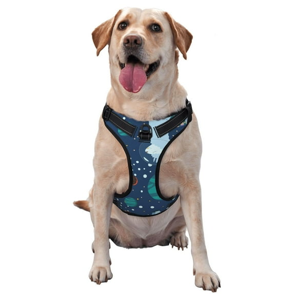 Picia Alpaca Astronaut in Space No-Pull Dog Harness Reflective Front Clip Vest with Handle,Step-in Air Dog Harness,Adjustable 2 Metal Rings 4 Buckles,Easy to Put on & Take Off Medium