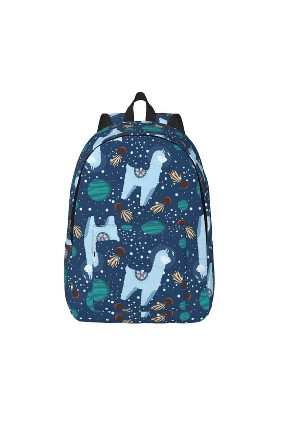 Alpaca Astronaut in Space Printed Canvas Daypack - Stylish and Durable Vintage Compact Backpack - Class, Work, Travel, or Laptop Bookbag,Organized Compartments-Medium