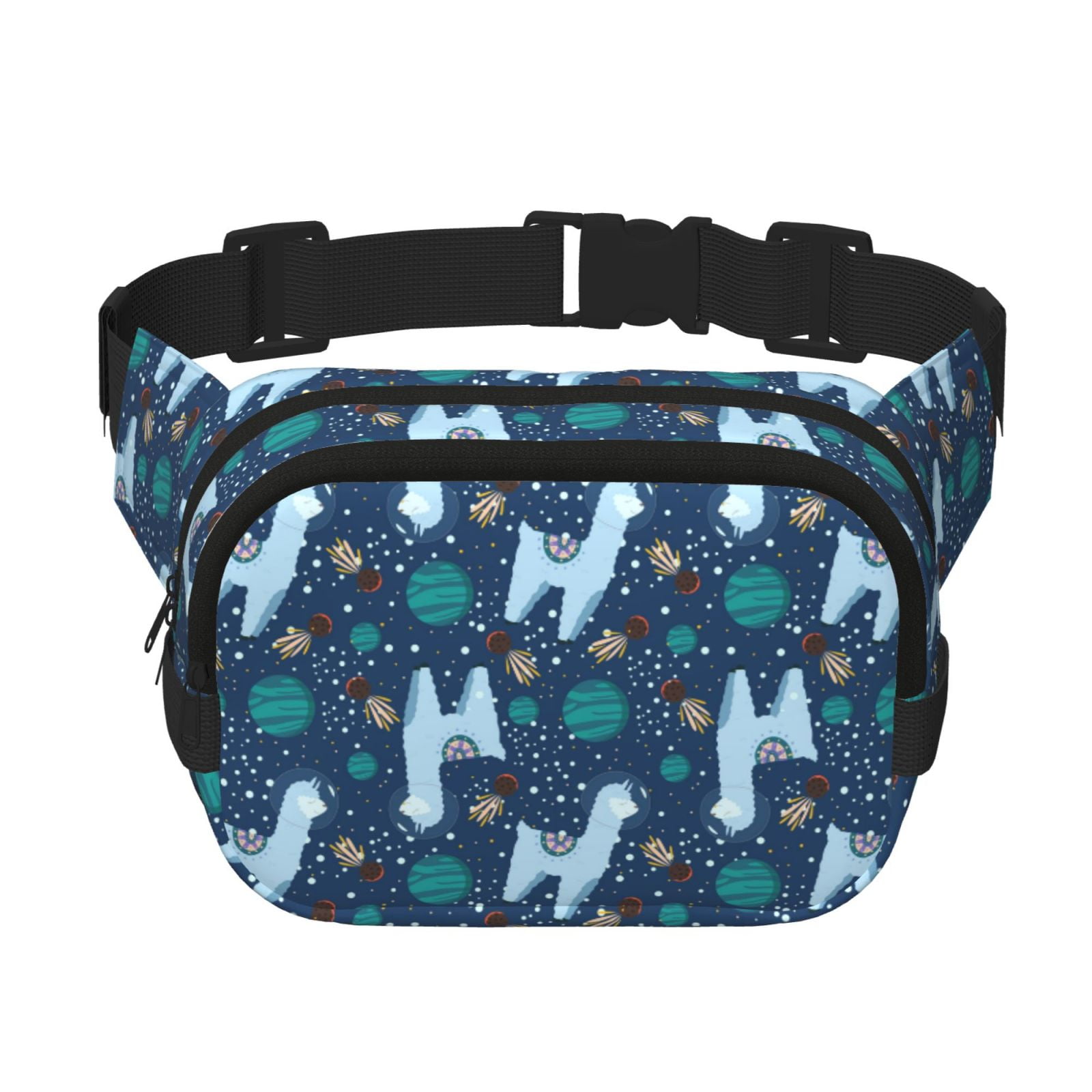 Picia Alpaca Astronaut in Space Print Square Double-Layer Waist Bag Mini Adjustable Waist Belt Bag Exercise Running Travel Hiking