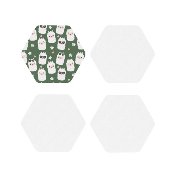 Picia Alpaca Faces Printed Leather Coasters for Drinks, 4" Drink Coasters Set of 4 for Tabletop Protection, Handmade Luxurious Home Décor and Housewarming Gift -Hexagon