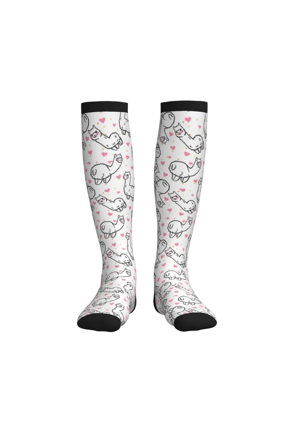 Alpacas and Hearts Printed Sports Compression Socks - 15-20mmHg Graduated Compression, High-Performance Soft and Breathable Socks for Men and Women