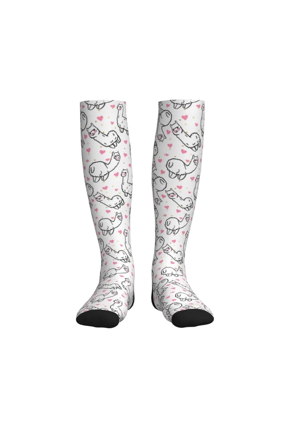 Alpacas and Hearts Printed Sports Compression Socks - 15-20mmHg Graduated Compression, High-Performance Soft and Breathable Socks for Men and Women