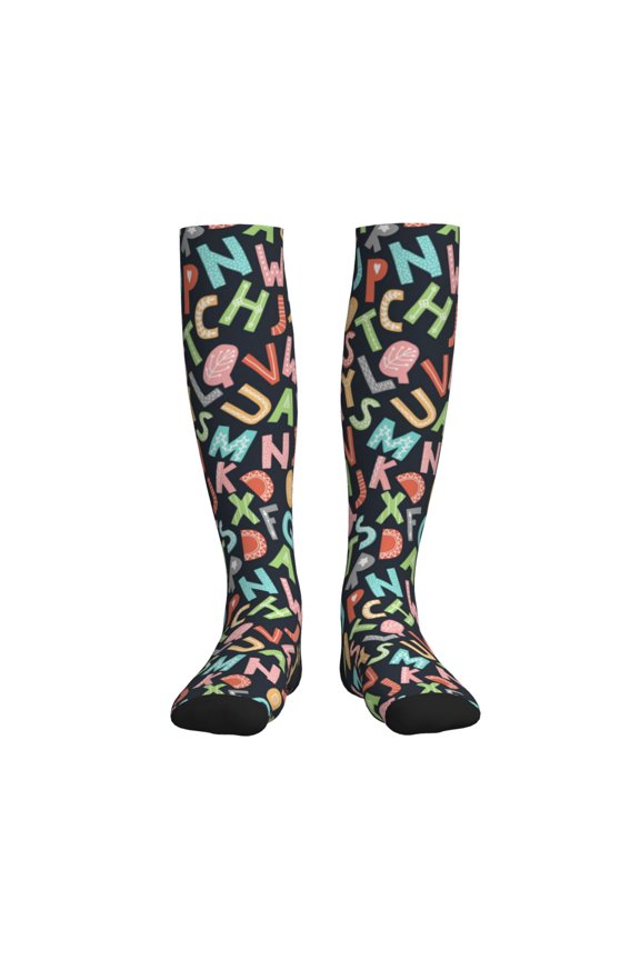 Alphabet Printed Sports Compression Socks - 15-20mmHg Graduated Compression, High-Performance Soft and Breathable Socks for Men and Women
