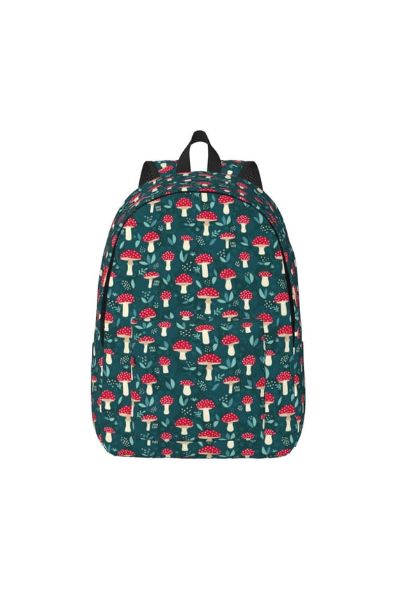 Amanita Mushroom Printed Canvas Daypack - Stylish and Durable Vintage Compact Backpack - Class, Work, Travel, or Laptop Bookbag,Organized Compartments-Small