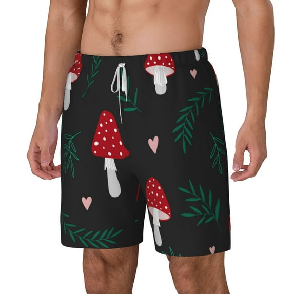 Picia Amanita Mushroom pattern Mens Swim Trunks with Compression Liner Stretch Beach Shorts Quick Dry with Zipper Pockets No-Chafing Board Shorts-Small