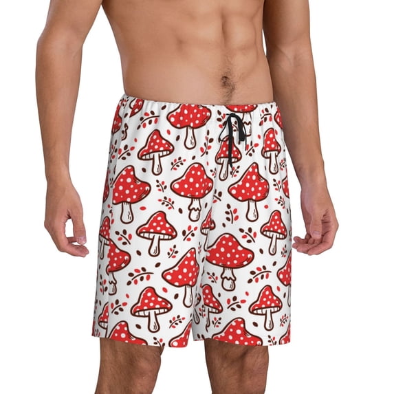 Picia Amanita Red Mushroom Pajama Shorts for Men, Men's Pajama Bottoms, Sleepwear,Short Pajama Pants-3X-Large