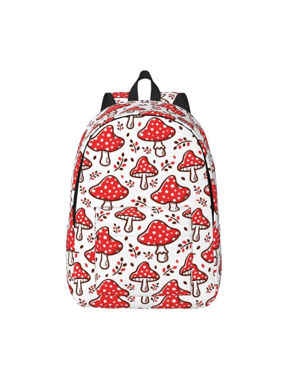 Amanita Red Mushroom Printed Canvas Daypack - Stylish and Durable Vintage Compact Backpack - Class, Work, Travel, or Laptop Bookbag,Organized Compartments-Medium