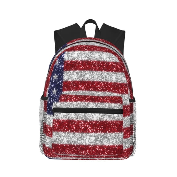 Picia America Flag Glitter Large Capacity Backpack Classic Style Backpack Casual Backpack Water-Resistant School Work Travel Outdoor Backpack