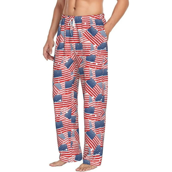 Picia America Flags Mens Soft Woven Cotton Elastic Waistband Sleep Pajama Pant Lounge Sleep Pant With Pockets And Drawstring-Small