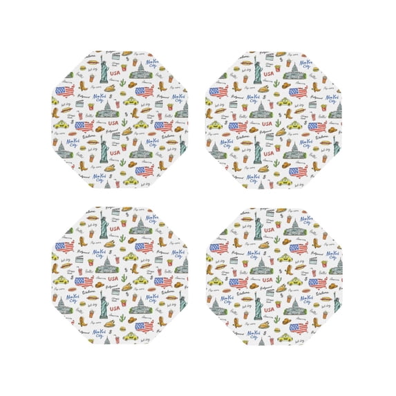 Picia America Landmarks Printed Leather Coasters for Drinks, 4" Drink Coasters Set of 4 for Tabletop Protection, Handmade Luxurious Home Décor and Housewarming Gift -Octagon