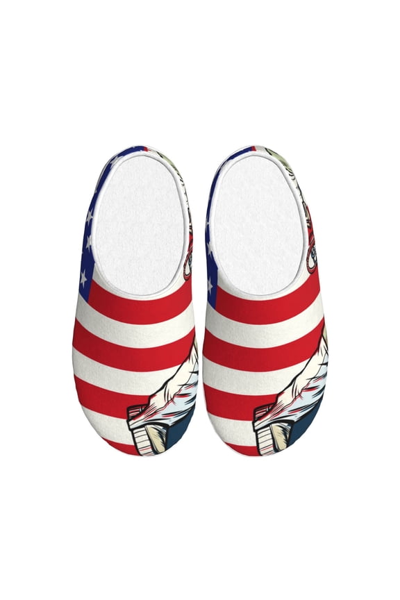 American Astronaut Runs Forward for Women's Lamb-hug Comfy Fleece House Slippers Memory Foam, Slip-on House Shoes Indoor Outdoor-40/41