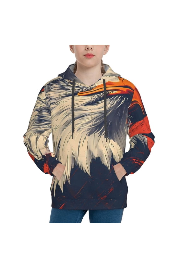 American Bald Eagle A Pattern Youth Hoodie - Warm Pullover Sweatshirt with Kangaroo Pocket, Ideal for Boys and Girls-Large