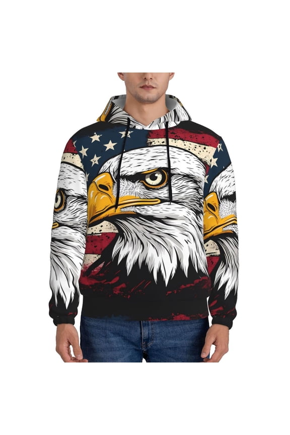 American Bald Eagle Pattern Casual Men's Hoodie - Lightweight Hooded Sweatshirt with Kangaroo Pocket, Comfortable Pullover for Everyday, Travel-Medium