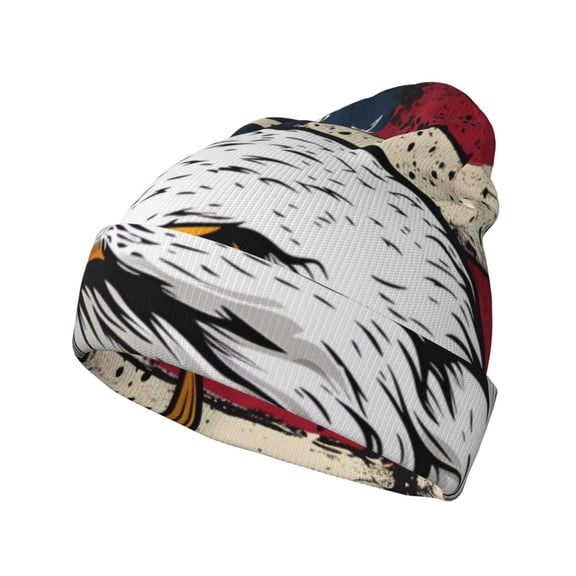 Picia American Bald Eagle Pattern Knitted Beanie Hat for Men and Women , Unisex Winter Warm Stretchy Knit Cap Thick Fisherman Beanies Cuffed Plain Skull Caps