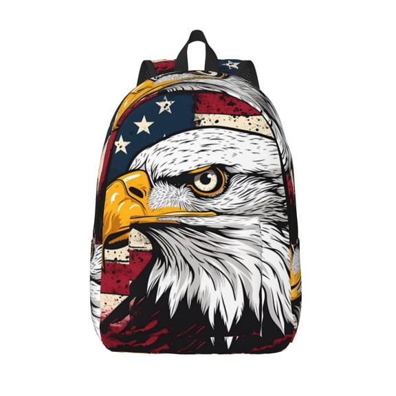 Picia American Bald Eagle Printed Canvas Daypack - Stylish and Durable Vintage Compact Backpack - Class, Work, Travel, or Laptop Bookbag,Organized Compartments-Medium