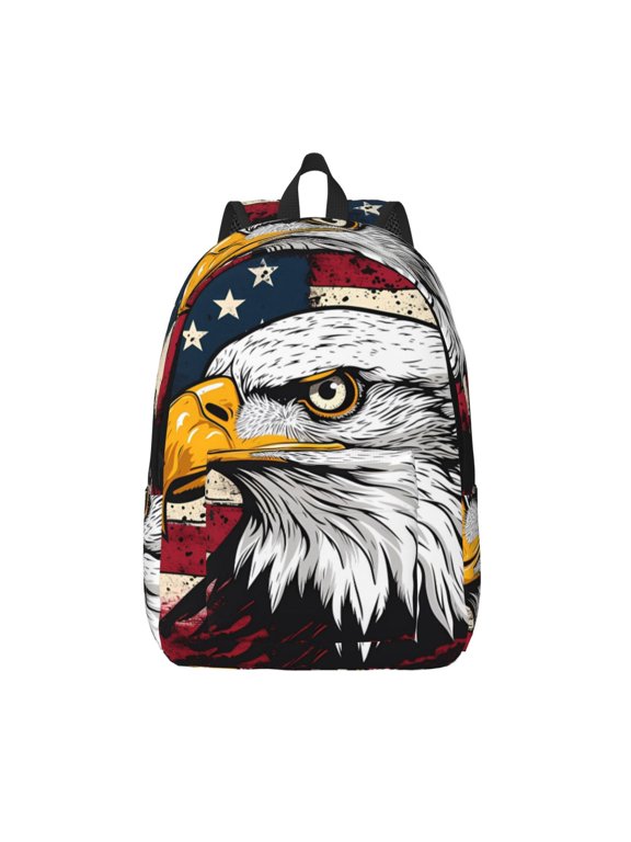 American Bald Eagle Printed Canvas Daypack - Stylish and Durable Vintage Compact Backpack - Class, Work, Travel, or Laptop Bookbag,Organized Compartments-Small
