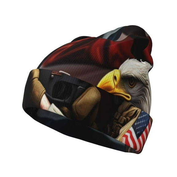 Picia American Bald Eagle Warrior Pattern Knitted Beanie Hat for Men and Women , Unisex Winter Warm Stretchy Knit Cap Thick Fisherman Beanies Cuffed Plain Skull Caps
