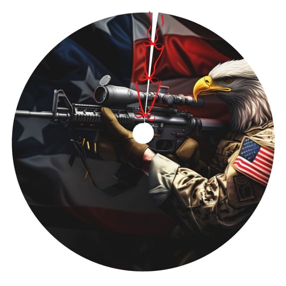 Picia American Bald Eagle Warrior Print Christmas Tree Skirt , Christmas Tree Skirt Ornaments for Merry Christmas Holiday Party Decorations Indoor Outdoor-30"