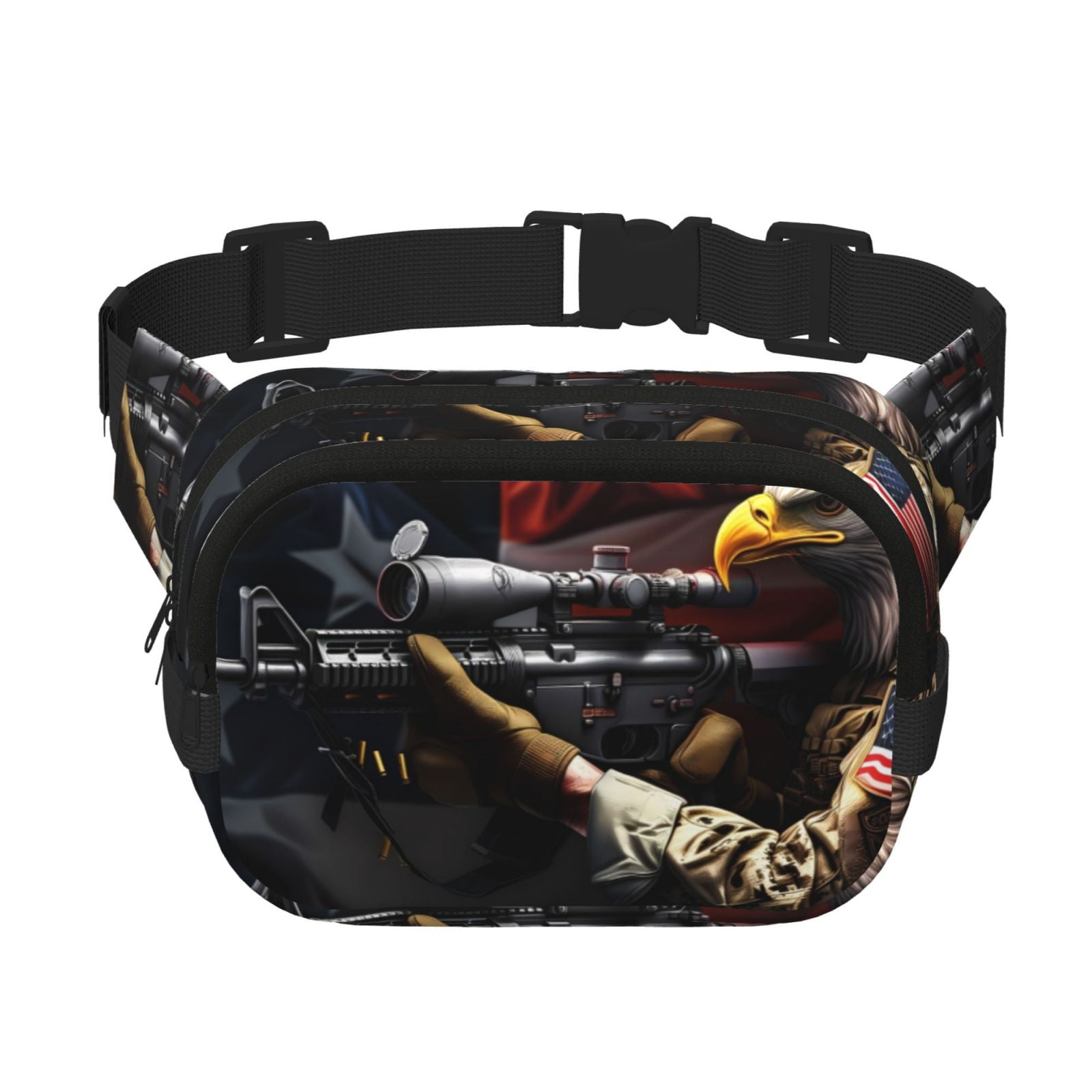 Picia American Bald Eagle Warrior Print Square Double-Layer Waist Bag Mini Adjustable Waist Belt Bag Exercise Running Travel Hiking