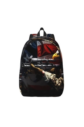 American Bald Eagle Warrior Printed Canvas Daypack - Stylish and Durable Vintage Compact Backpack - Class, Work, Travel, or Laptop Bookbag,Organized Compartments-Small