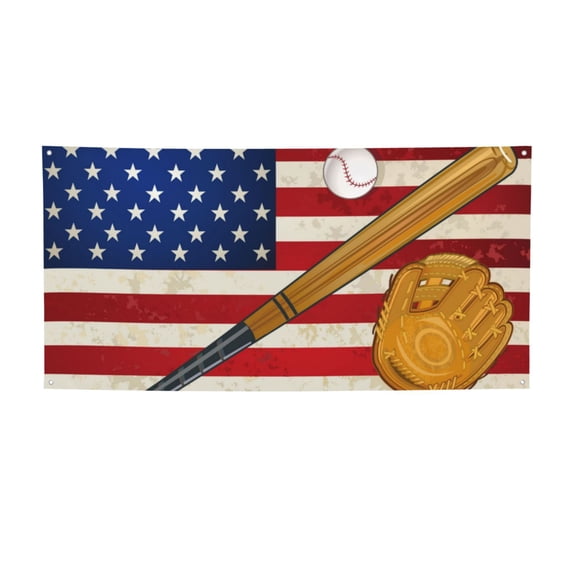 Picia American Flag And Baseball Pattern Party Banner, Festive Decoration, Holiday Banner, Celebration Decor, Event Banner, Reusable Party Banner-Medium