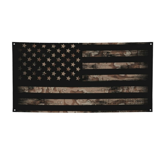 Picia American Flag with Desert Camouflage Pattern Party Banner, Festive Decoration, Holiday Banner, Celebration Decor, Event Banner, Reusable Party Banner-Small