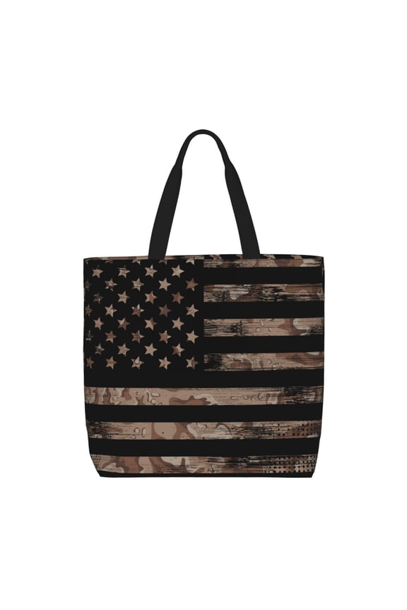 American Flag with Desert Camouflage for Tote Bag for Women with Zipper, Gym Tote with Compartments, Laptop Work Tote Nurse Dance Yoga Bag for Sport, Travel