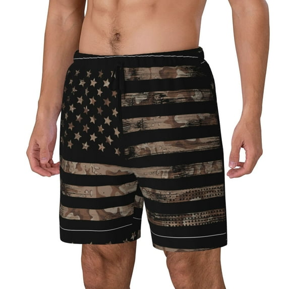 Picia American Flag with Desert Camouflage pattern Mens Swim Trunks with Compression Liner Stretch Beach Shorts Quick Dry with Zipper Pockets No-Chafing Board Shorts-Medium