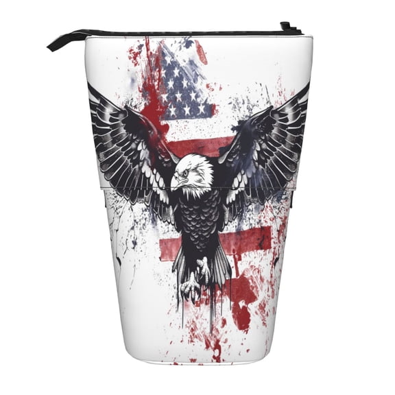 Picia American Flag Eagle Art Print Telescopic Pencil Case, Telescopic Pen Holder Telescopic Pencil Pouch Bag Stationery Pencil Case Box Storage Organizer Makeup Bag