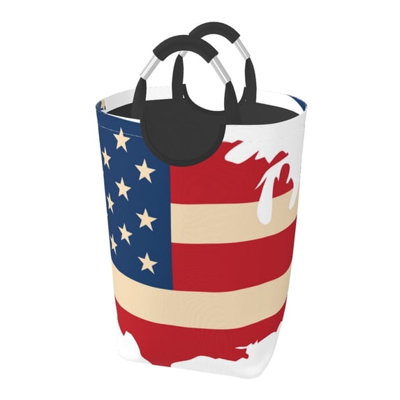 Picia American Flag Map Laundry Basket With Handles Laundry Hamper Toys Storage Organizer Foldable Bucket Washing Bin Dirty Clothes Bag For Home Bathroom Bedroom Dorm