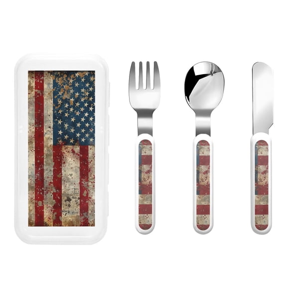 Picia American Flag1 Print Children's Knife, Fork And Spoon Set - Kids Knife Fork Spoon - Stainless Steel Kids Silverware Set - Metal Kids Cutlery Set