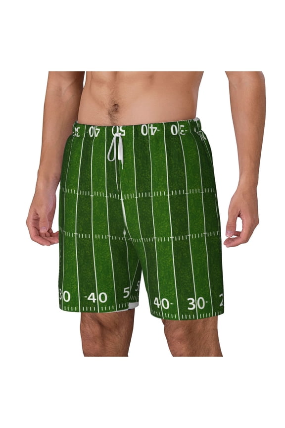 American Football Field pattern Mens Swim Trunks with Compression Liner Stretch Beach Shorts Quick Dry with Zipper Pockets No-Chafing Board Shorts-X-Large