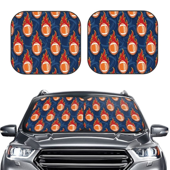 Picia American Football and Fire Flames 2 Piece Car Windshield Sun Shade Foldable | Foldable Sun Shield for Front Window Blocks UV Rays and Keeps Your Vehicle Cool-Large
