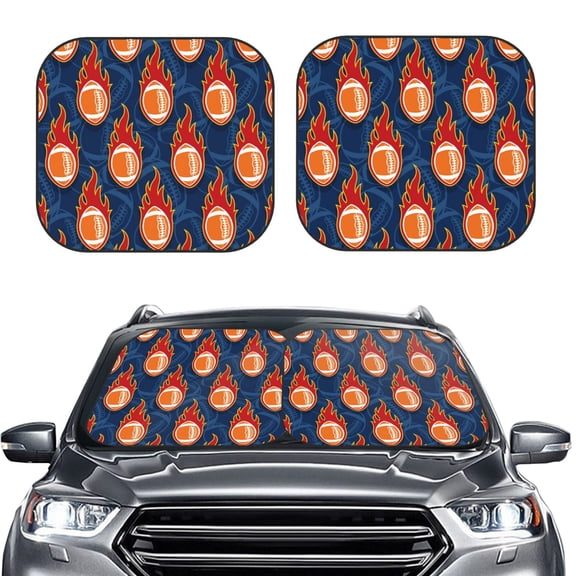 Picia American Football and Fire Flames 2 Piece Car Windshield Sun Shade Foldable | Foldable Sun Shield for Front Window Blocks UV Rays and Keeps Your Vehicle Cool-Medium