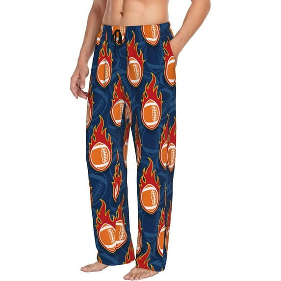 Picia American Football and Fire Flames Mens Soft Woven Cotton Elastic Waistband Sleep Pajama Pant Lounge Sleep Pant With Pockets And Drawstring-Small
