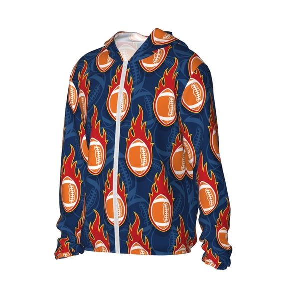 Picia American Football and Fire Flames Women's Men's UPF 50+ Sun Protection Hoodie Shirt Long Sleeve SPF Fishing Outdoor UV Hiking Lightweight Shirts-Medium
