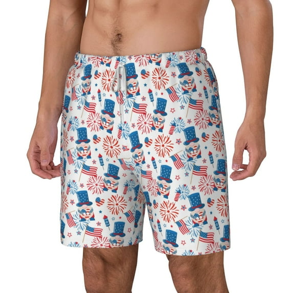 Picia American Gnomes pattern Mens Swim Trunks with Compression Liner Stretch Beach Shorts Quick Dry with Zipper Pockets No-Chafing Board Shorts-X-Large