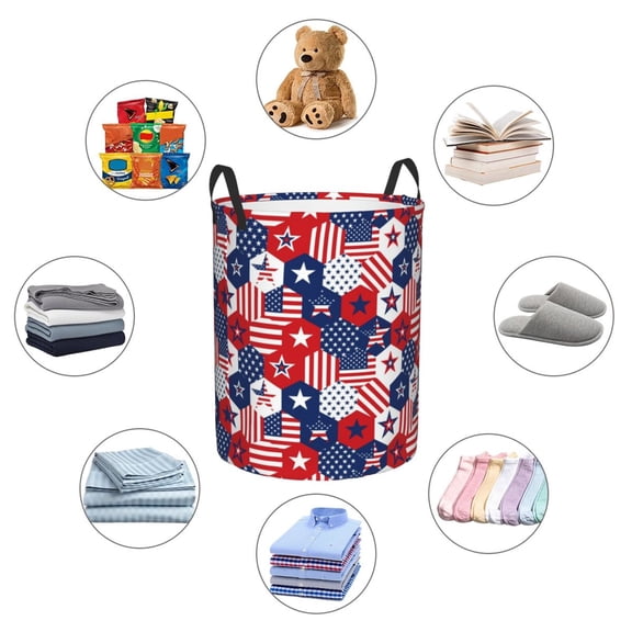 Picia American Stars2 Large Laundry Basket, Waterproof, Freestanding Laundry Hamper, Collapsible Tall Clothes Hamper with Extended Handles-