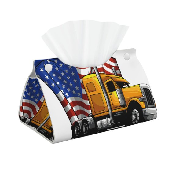Picia American Truck Pattern Long Tissue Box Cover,PVC Leather Triangle Holder,Tissue Box Holder with Magnetic Bottom,Facial Paper Organizer Dispenser-7.9"X4.9"X4.5"