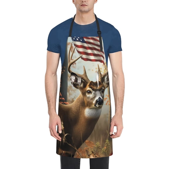 Picia American Wildlife Deer Forest Waterproof Apron for Unisex Adult - Adjustable Bib Apron with Pockets, Ideal for Cooking, Gardening, Painting, and Household Chores