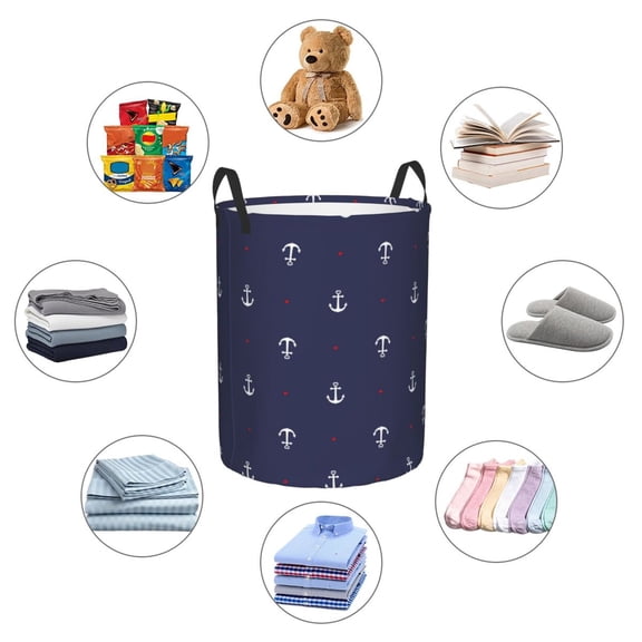 Picia Anchor Heart Blue Large Laundry Basket, Waterproof, Freestanding Laundry Hamper, Collapsible Tall Clothes Hamper with Extended Handles-Medium