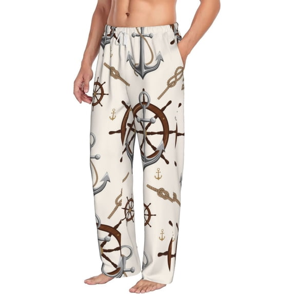 Picia Anchor with Rope Mens Soft Woven Cotton Elastic Waistband Sleep Pajama Pant Lounge Sleep Pant With Pockets And Drawstring-XX-Large