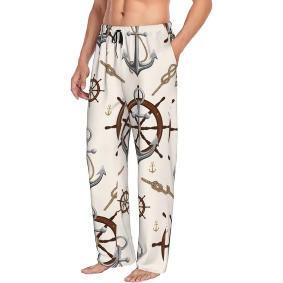 Picia Anchor with Rope Mens Soft Woven Cotton Elastic Waistband Sleep Pajama Pant Lounge Sleep Pant With Pockets And Drawstring-Small