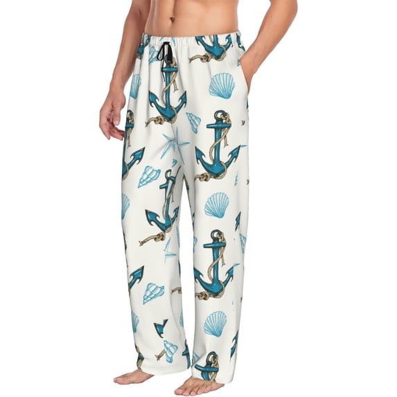 Picia Anchors And Shells Mens Soft Woven Cotton Elastic Waistband Sleep Pajama Pant Lounge Sleep Pant With Pockets And Drawstring-X-Large